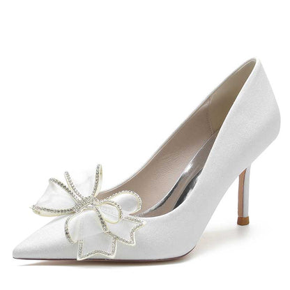 S&DCo. women's bow detail wedding shoes in white with sparkling embellishments and elegant design