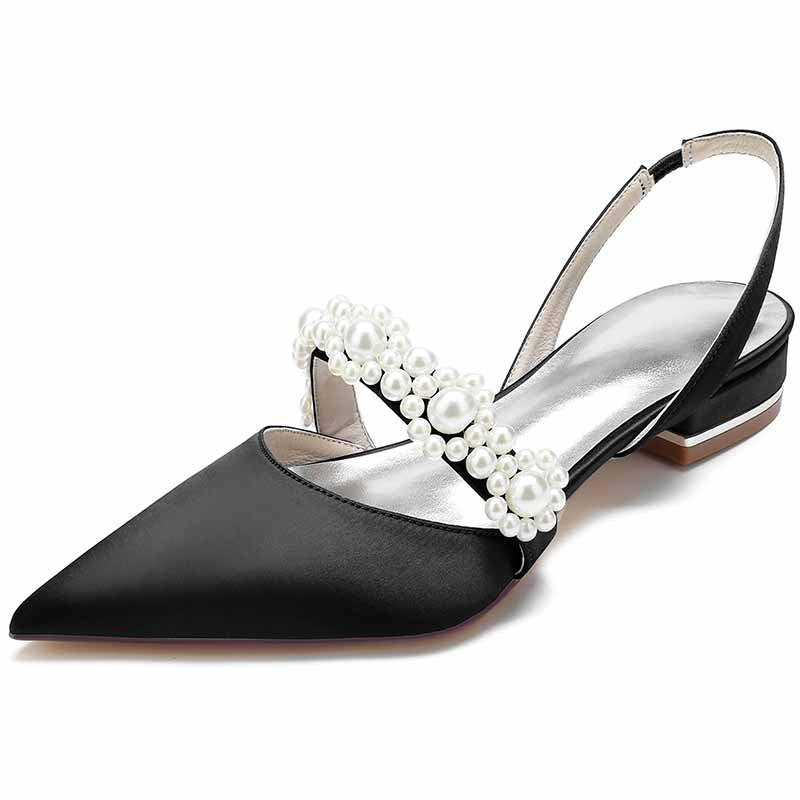 Elegant women's bridal flats with rhinestones featuring a stylish pointed toe and slingback design