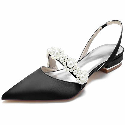 Elegant women's bridal flats with rhinestones featuring a stylish pointed toe and slingback design