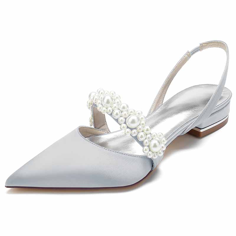 Women's bridal flats with rhinestones in elegant silver color for wedding elegance