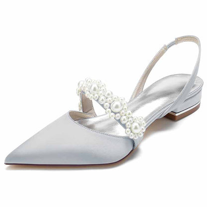 Women's bridal flats with rhinestones in elegant silver color for wedding elegance