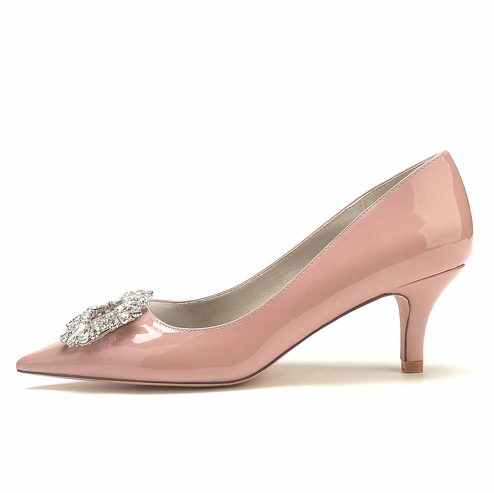 Pink women's bridal rhinestone pumps with elegant pointed toe design