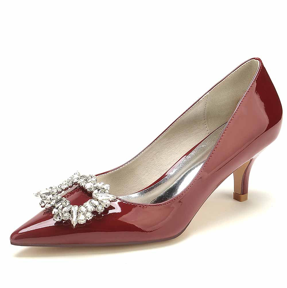 Women's bridal rhinestone pumps in red with elegant pointed toe and sparkling embellishments