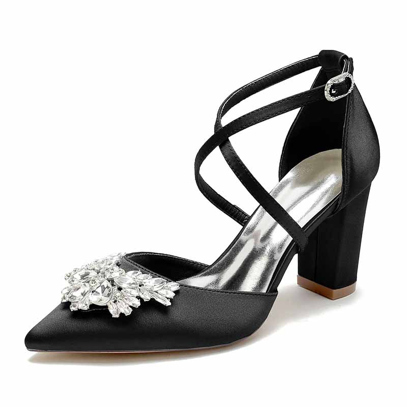 Elegant black heels from sd-hk, featuring rhinestones, perfect as women's bridal shoes with rhinestones.
