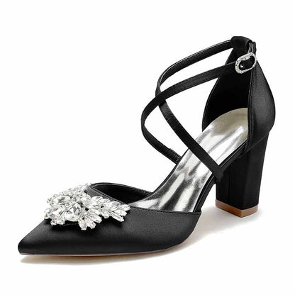 Elegant black heels from sd-hk, featuring rhinestones, perfect as women's bridal shoes with rhinestones.