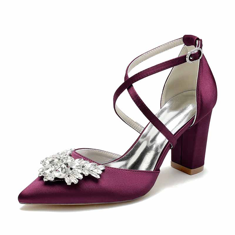 S&DCo. women's bridal shoes with rhinestones featuring a stylish design and block heel in deep purple