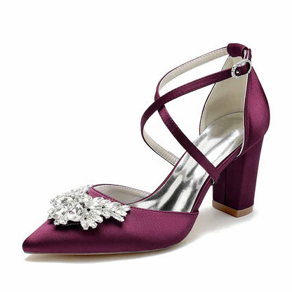 S&DCo. women's bridal shoes with rhinestones featuring a stylish design and block heel in deep purple