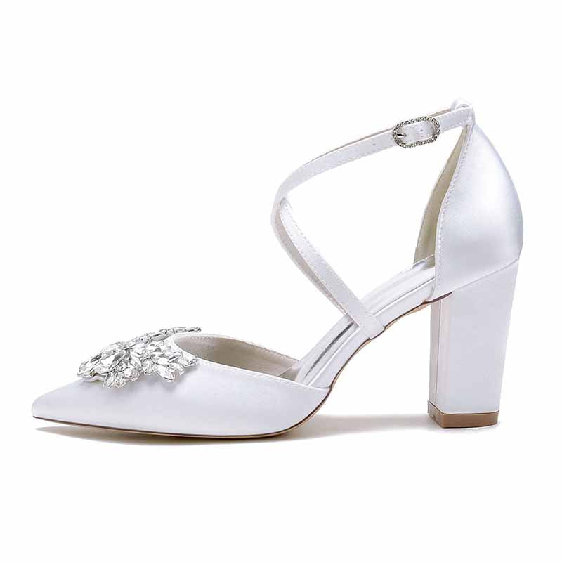 sd-hk women's bridal shoes with rhinestones featuring elegant ankle strap and block heel design