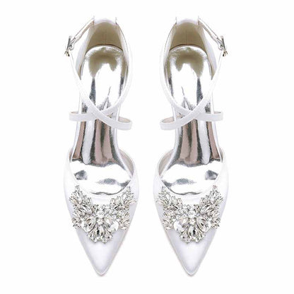 women's bridal shoes with rhinestones featuring elegant pointed toe and ankle strap design