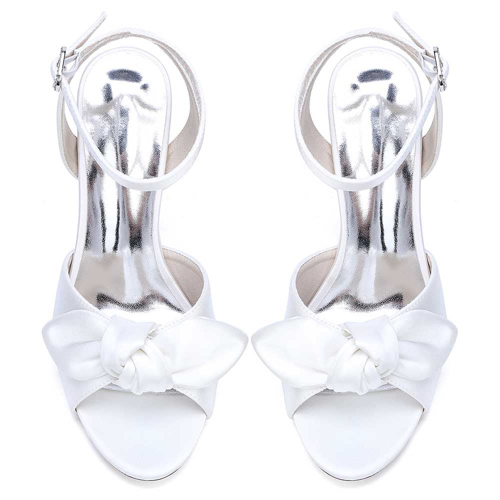 S&DCo. women's bridal silk satin heels with a stylish bow detail and ankle strap for elegant occasions