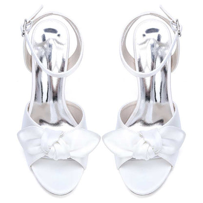 S&DCo. women's bridal silk satin heels with a stylish bow detail and ankle strap for elegant occasions