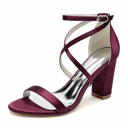 S&DCo. women's chunky heel ankle strap sandals in burgundy with a stylish design and silver accents