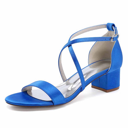 Blue women's chunky heel bridesmaid sandals with stylish straps and a comfortable block heel