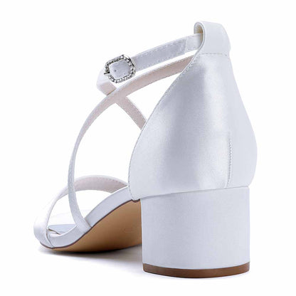 sd-hk women's chunky heel bridesmaid sandals in white with elegant ankle strap design