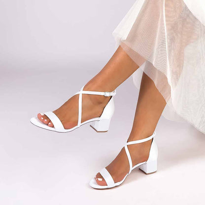 sd-hk women's chunky heel bridesmaid sandals in white with adjustable straps for comfort