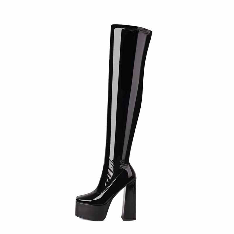sd-hk women's chunky heel over the knee boots in black for stylish winter wear