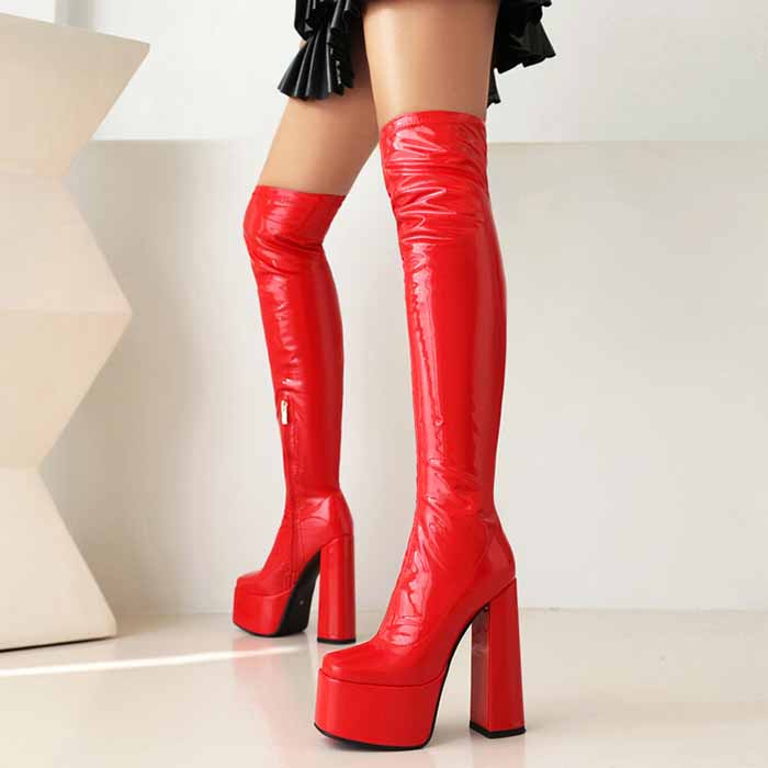 sd-hk women's chunky heel over the knee boots in red for stylish winter wear