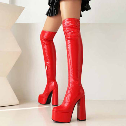 sd-hk women's chunky heel over the knee boots in red for stylish winter wear