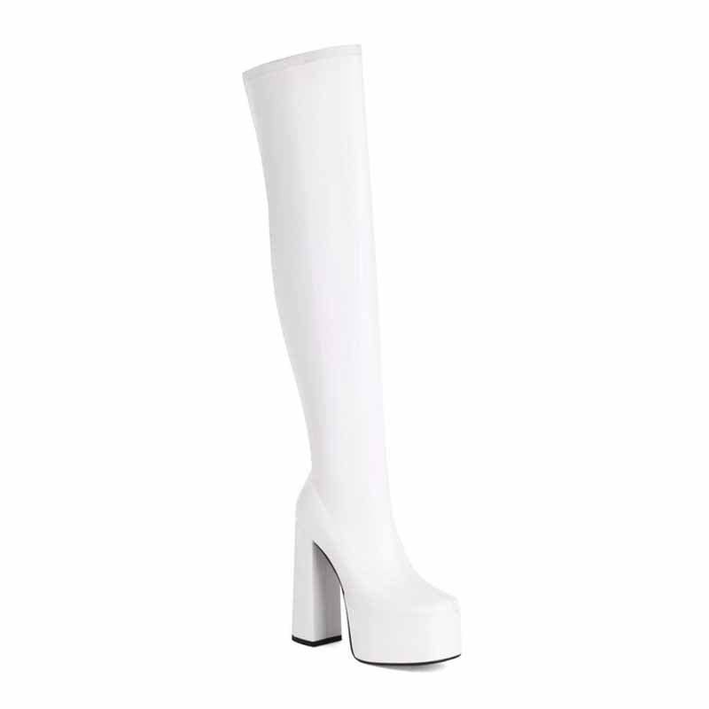 sd-hk women's chunky heel over the knee boots in white for stylish winter outfits