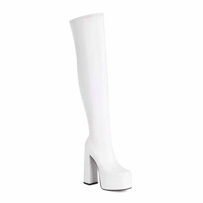 sd-hk women's chunky heel over the knee boots in white for stylish winter outfits