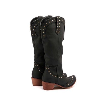Stylish black women's country western boots with studded details and a classic design