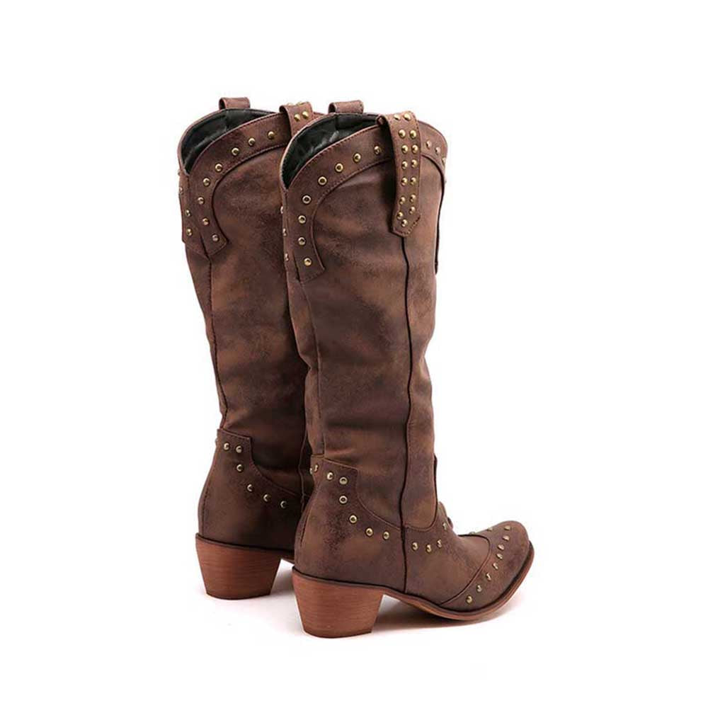 Stylish women's country western boots with studded detailing and a sturdy heel