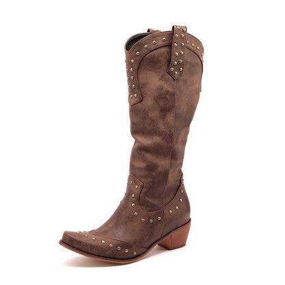 Stylish brown women's country western boots with studded details and a classic design