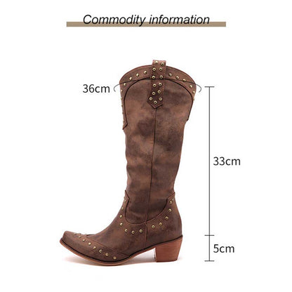 Brown women's country western boots with studs and a stylish cowboy design