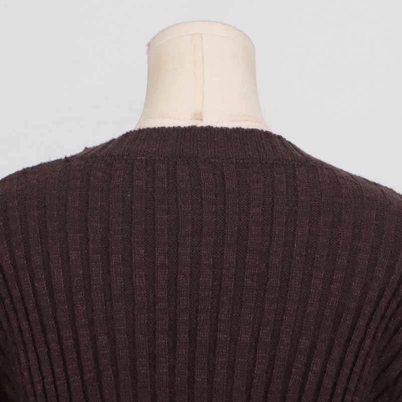 Back view of SD-HK women's cozy knit mini dress in a rich brown color with ribbed texture