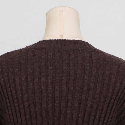 Back view of SD-HK women's cozy knit mini dress in a rich brown color with ribbed texture
