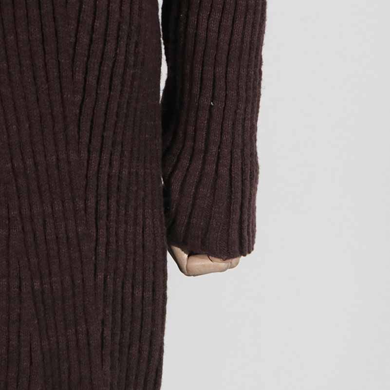 Burgundy women's cozy knit mini dress with ribbed texture and long sleeves