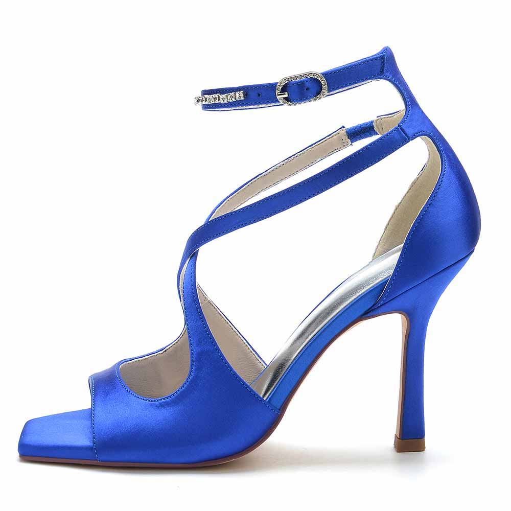 S&DCo. women's crossing strap dress heels in vibrant blue with elegant design and ankle strap