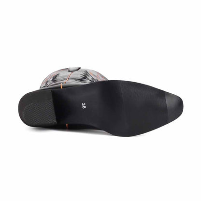 Sole of women's embroidered cowboy boots featuring stylish design and durable traction