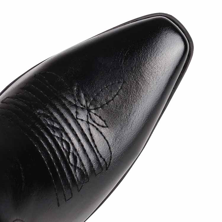 Close-up of women's embroidered cowboy boots showcasing intricate stitching and sleek design