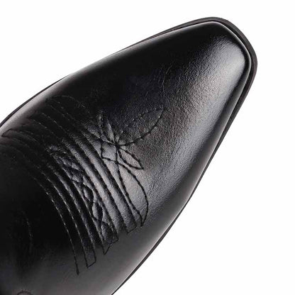 Close-up of women's embroidered cowboy boots showcasing intricate stitching and sleek design