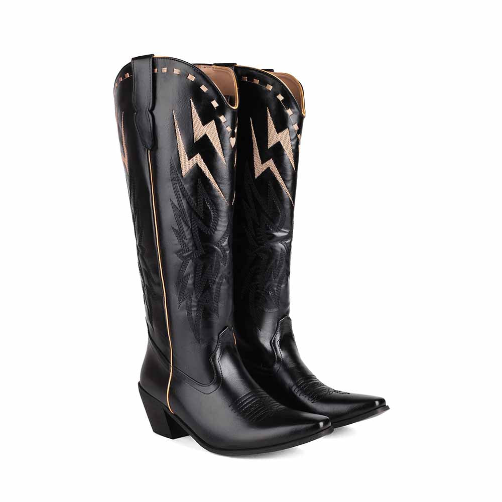 Stylish women's embroidered cowboy boots with sleek design and intricate stitching details