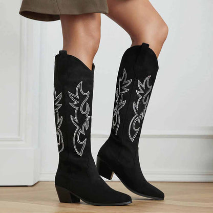 Women's embroidered cowgirl boots in black with intricate designs for a stylish western look