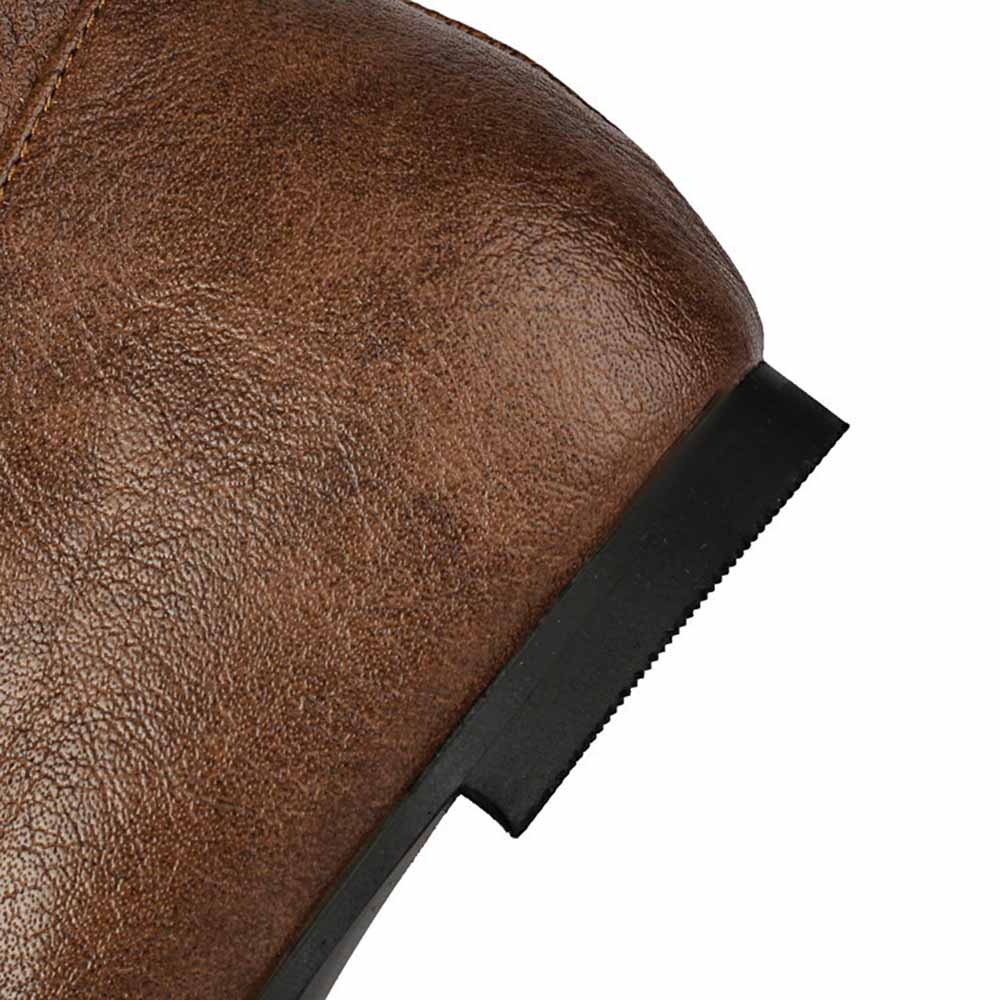 Brown sd-hk women's faux leather flat boots with a sleek design and durable sole