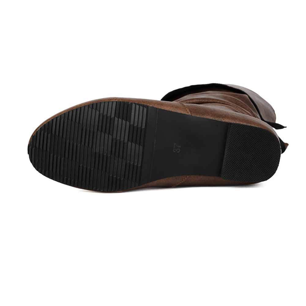 Sole view of sd-hk women's faux leather flat boots with durable rubber tread for comfort and traction