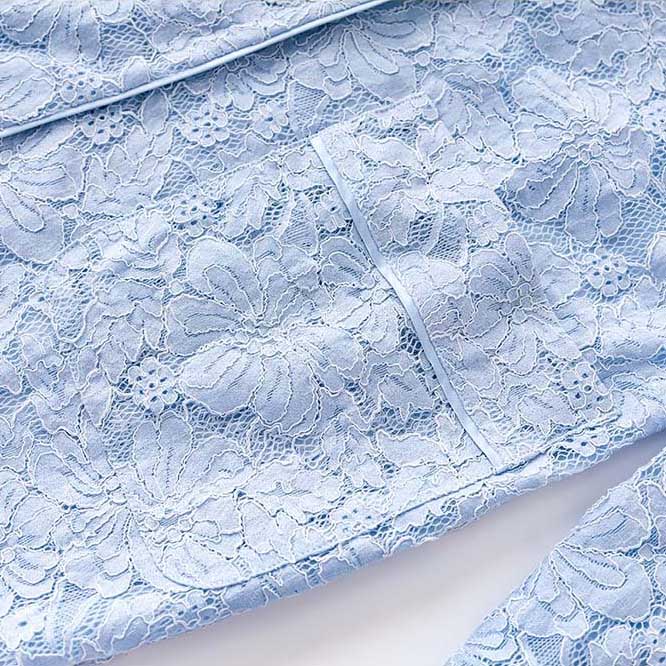 Light blue women's formal lace pantsuit for wedding with intricate floral lace design