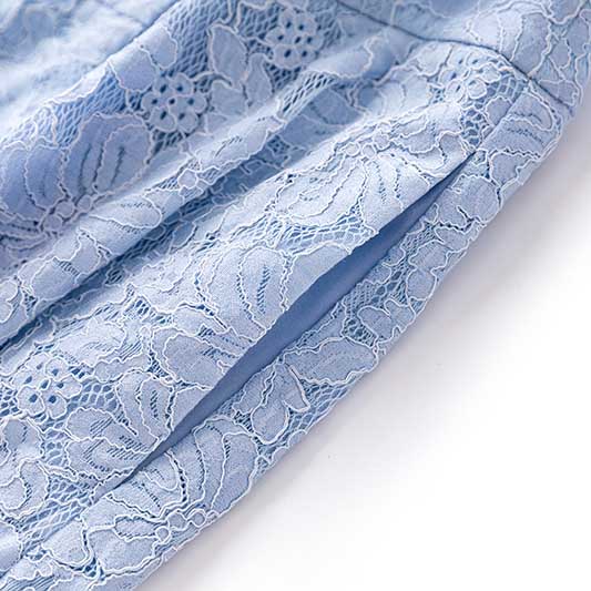 Light blue women's formal lace pantsuit for wedding with delicate floral lace details