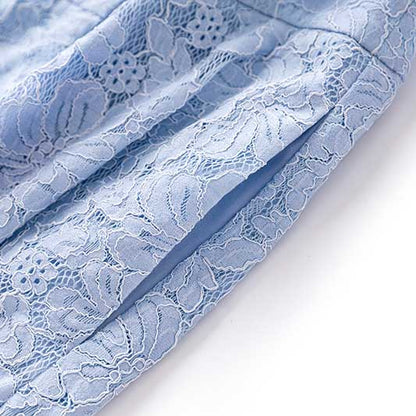 Light blue women's formal lace pantsuit for wedding with delicate floral lace details