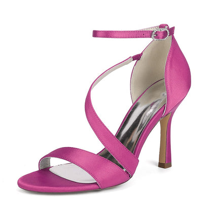 Elegant pink women's formal satin strappy sandals with a chic design and high heel
