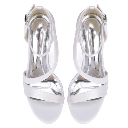 sd-hk women's formal satin strappy sandals in white with a shiny finish and elegant design