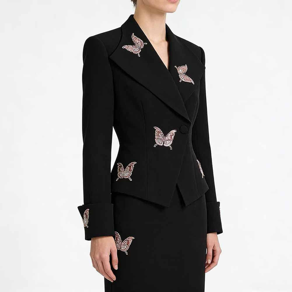 Elegant women's formal shorts set by SD Dresscode with butterfly embroidery for stylish occasions