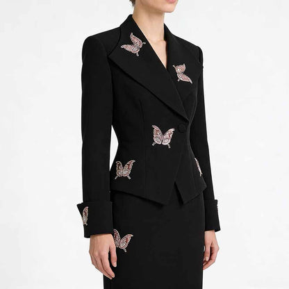 Elegant women's formal shorts set by SD Dresscode with butterfly embroidery for stylish occasions