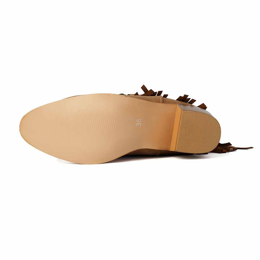 Sole view of SD-HK women's fringe cowgirl boots featuring a sturdy outsole for comfort and style.