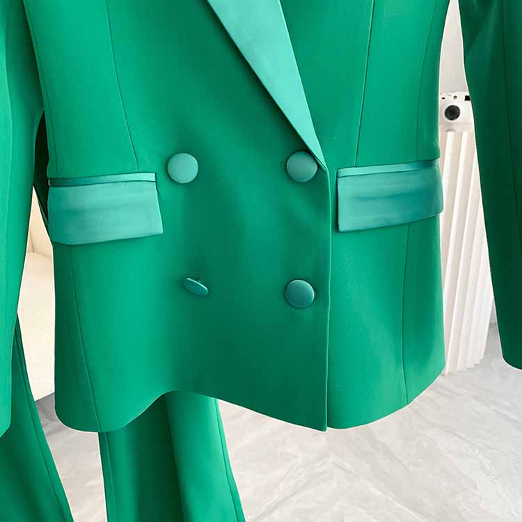 SD Dresscode women's green pantsuit formal with double-breasted blazer and tailored pockets