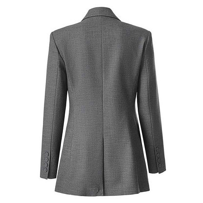 Back view of women's grey tailored pantsuit by SD Dresscode & Fashiontrends with elegant detailing