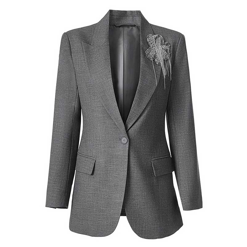 Women's grey tailored pantsuit jacket with a modern cut and stylish embellishments from SD Dresscode & Fashiontrends